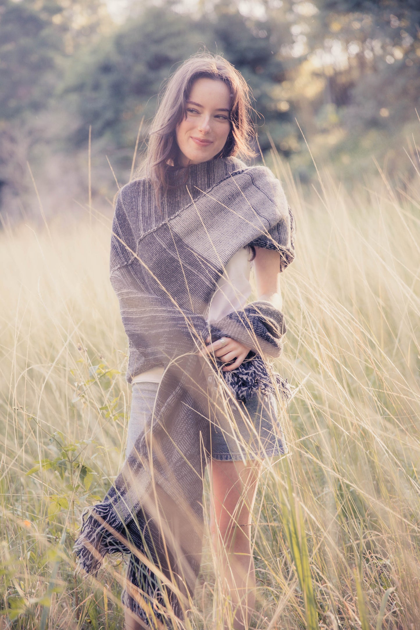 purple Wide collared knitted shawl- order