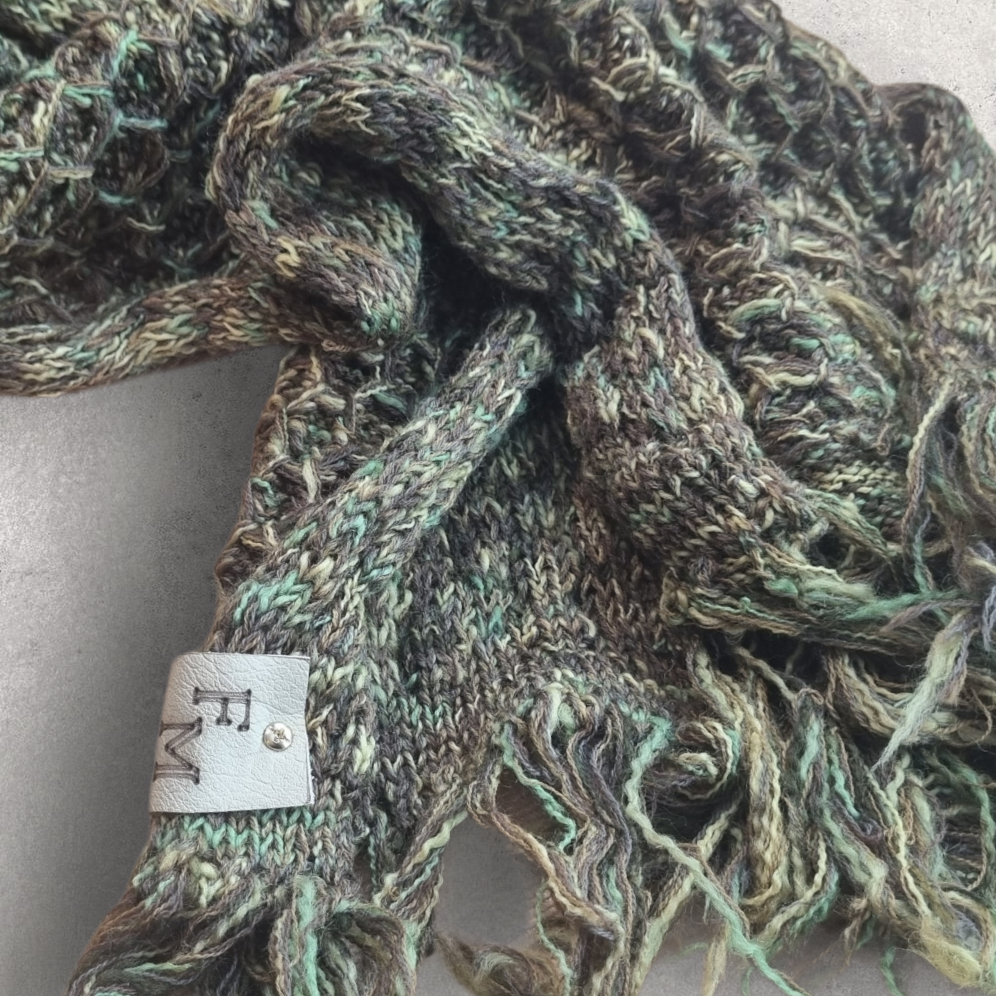One off tuck knit fringed scarf - green