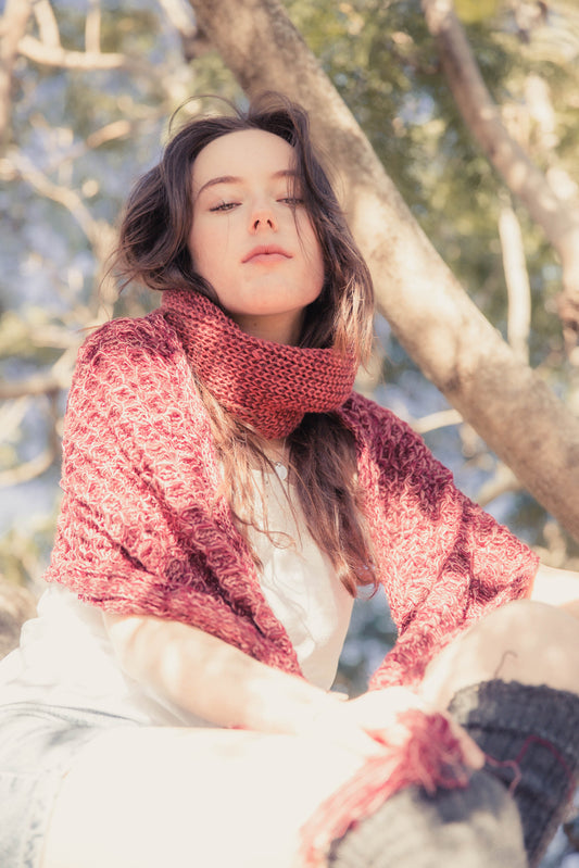 One off tuck knit fringed scarf - red